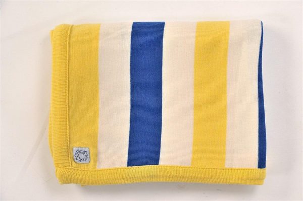 Yellow, cream & blue striped blanket