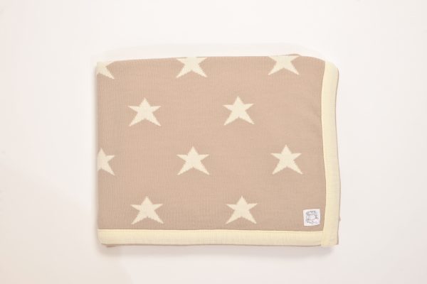 Merino Wool Latte coloured blanket with cream edging and stars