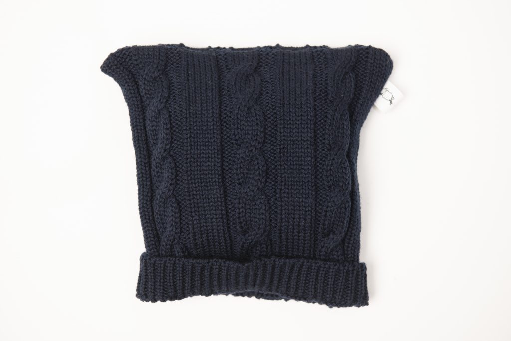 Navy blue cable knit beanie