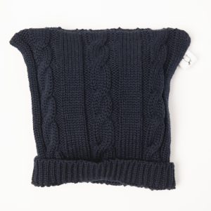 Navy blue cable knit beanie