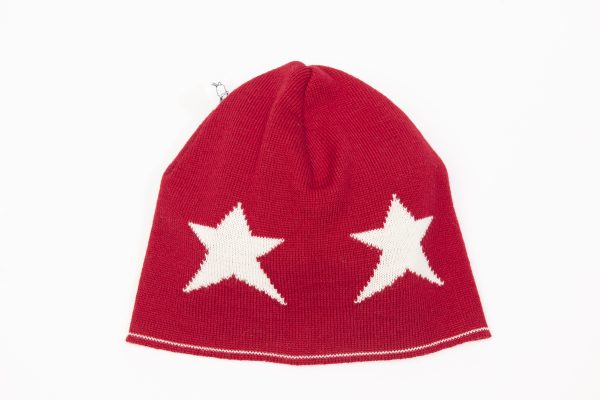 Merino Wool Red beanie with cream stars