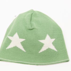 Merino Wool Green beanie with cream star pattern