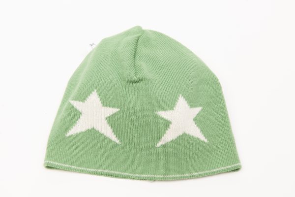 Merino Wool Green beanie with cream star pattern