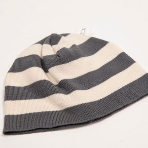 Grey and cream striped beanie
