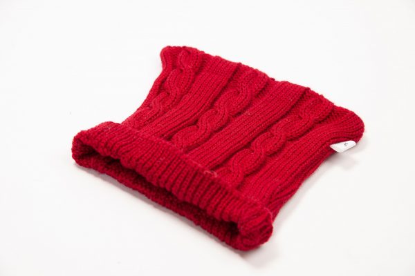 Red cable knit beanie