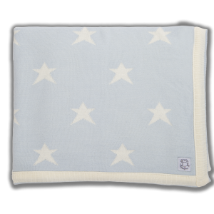Merino Wool Ice blue blanket with star pattern