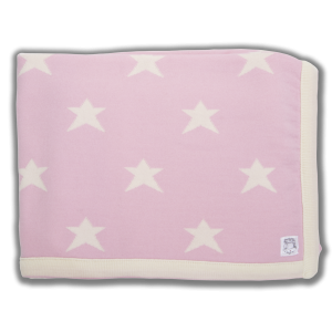 Pink blanket with cream edging and star pattern