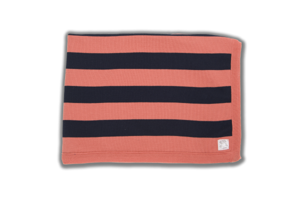 Merino Wool Salmon and navy striped blanket