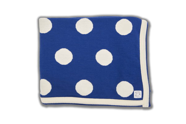 Ocean blue blanket with cream edging and spots