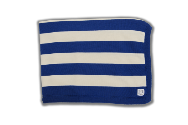 Merino Wool Ocean blue and cream striped blanket