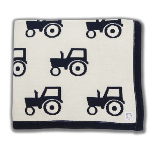 Merino Wool Cream blanket with navy tractor print