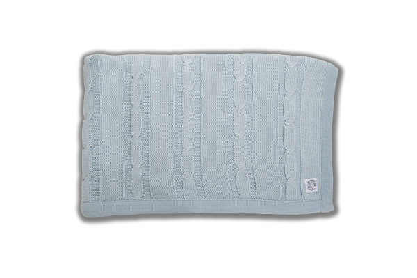 Merino Wool Ice blue cable knit blanket