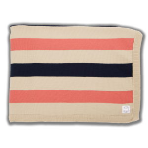 Latte, salmon and navy striped blanket