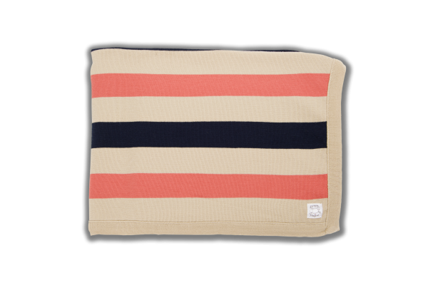 Merino Wool Latte, salmon and navy striped blanket