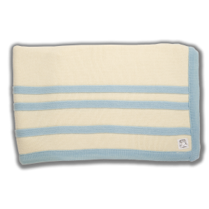 Cream blanket with ice blue edging and stripes