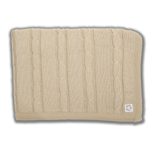 Latte coloured cable knit blanket