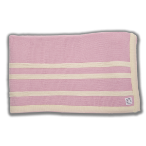 Pink blanket with cream edging and stripes