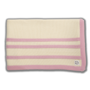 Cream blanket with pink edging and stripes