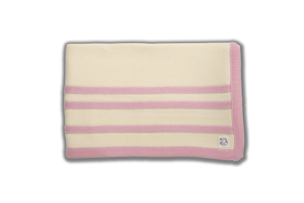 Cream blanket with pink edging and stripes