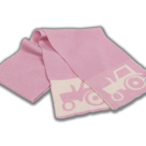 Merino Wool Pink scarf with cream tractor print