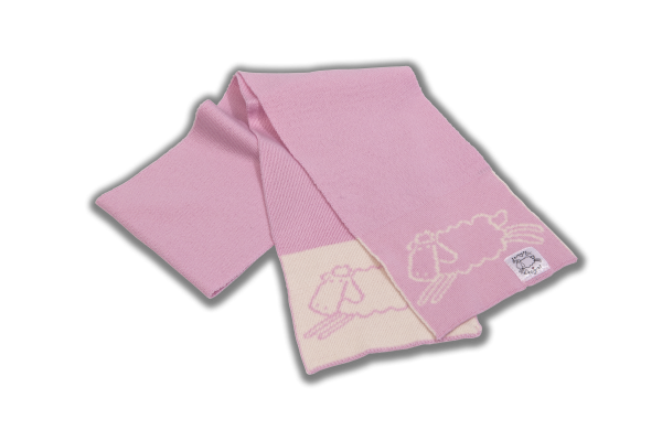 Merino Wool Pink scarf with cream Leroy sheep print