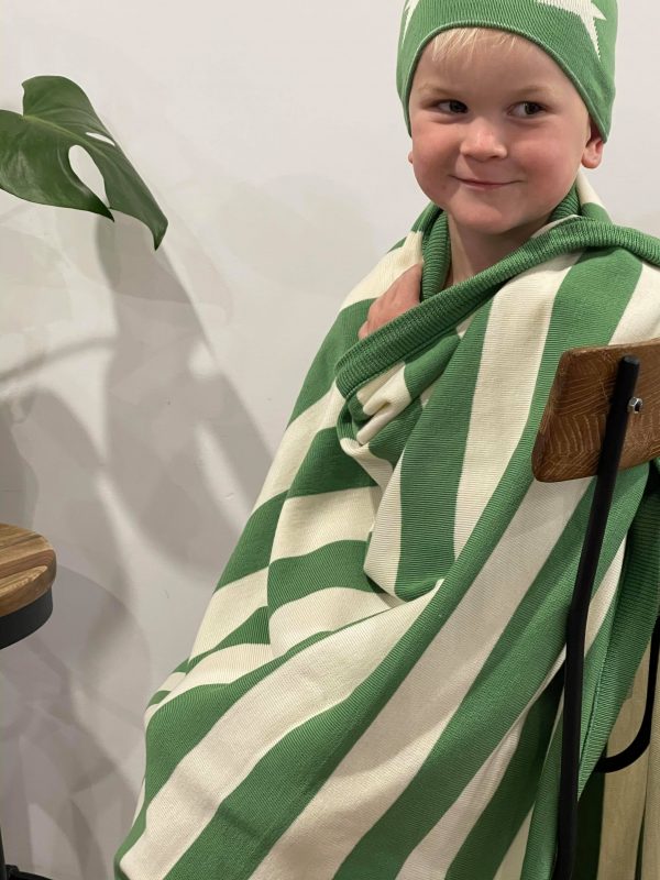 Merino Wool Green Striped Kids Blanket